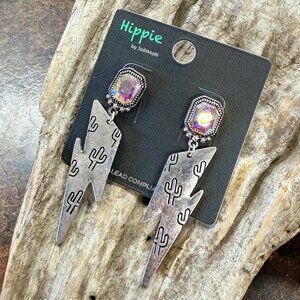 NEW Western Gem Cactus Dangle Earrings in Lightning Shape
